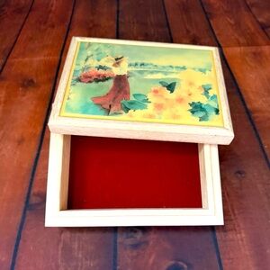vintage American wooden tile painting jewelry box trinket